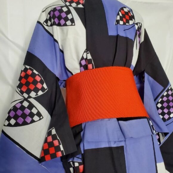 Vtg Handmade Kimono Abstract Flag Japanese Yukata Urushi Haori Jacket Cotton - Picture 6 of 10